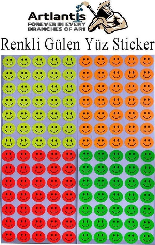 Gülen Yüz Sticker 140 lı 1 Paket 19 mm Fosforlu Turuncu Sarı Pembe Yeşil Gülen Yüz Etiket Çıkartma Okul Etkinlik - Image 1