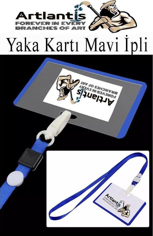 Mavi İpli Yaka Kartı 1 Adet Ayarlanabilir Boyuna Asma Kimlik Koruyuculu PVC Mavi Yaka Kartlığı Seyehat Ofis Okul Büro - Image 1