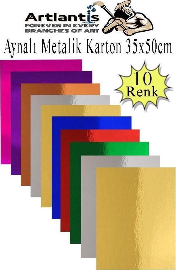 Metalik Aynalı Fon Kartonu 10 Renk 35x50 cm 1 Paket Okul Sınıf Dekoratif Pırıltılı Folyo Kağıt - Image 1