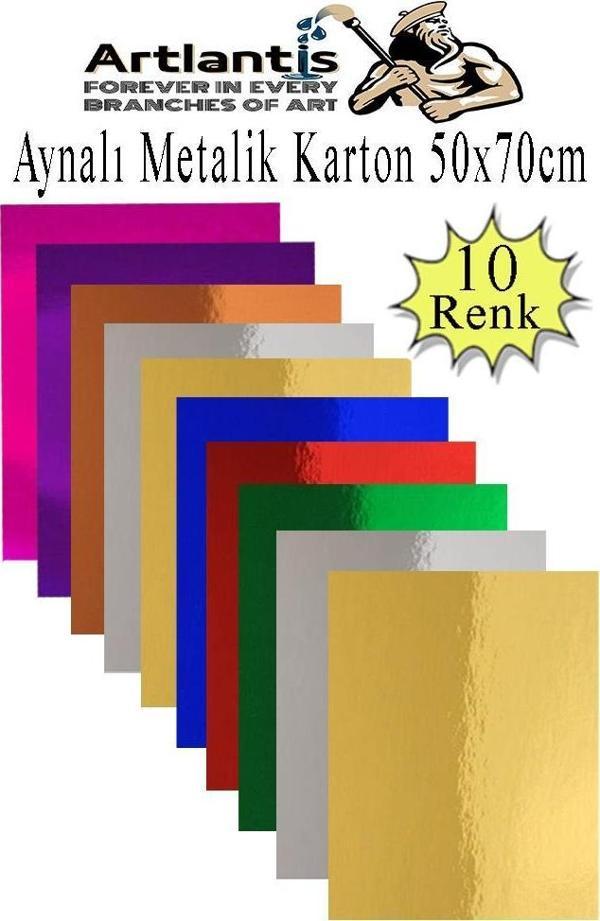 Metalik Aynalı Fon Kartonu 10 Renk 50x70 cm 1 Paket Okul Sınıf Dekoratif Pırıltılı Folyo Kağıt - Image 1