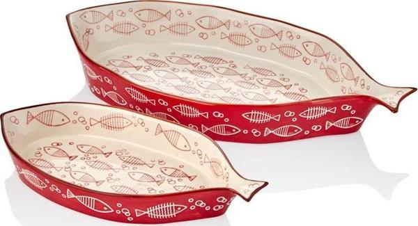 Seramik Kırmızı Balık Tabak 2'li Fırın Kabı Fırın Tepsisi Büyük 45-33 Cm - Image 1