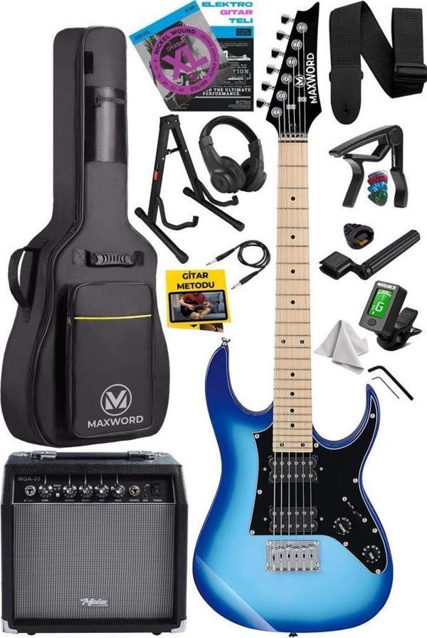 Maxword DE-150BL-35AMP Maple Klavye HH Yüksek Kaliteli 35W Amfili Elektro Gitar Seti - Image 1