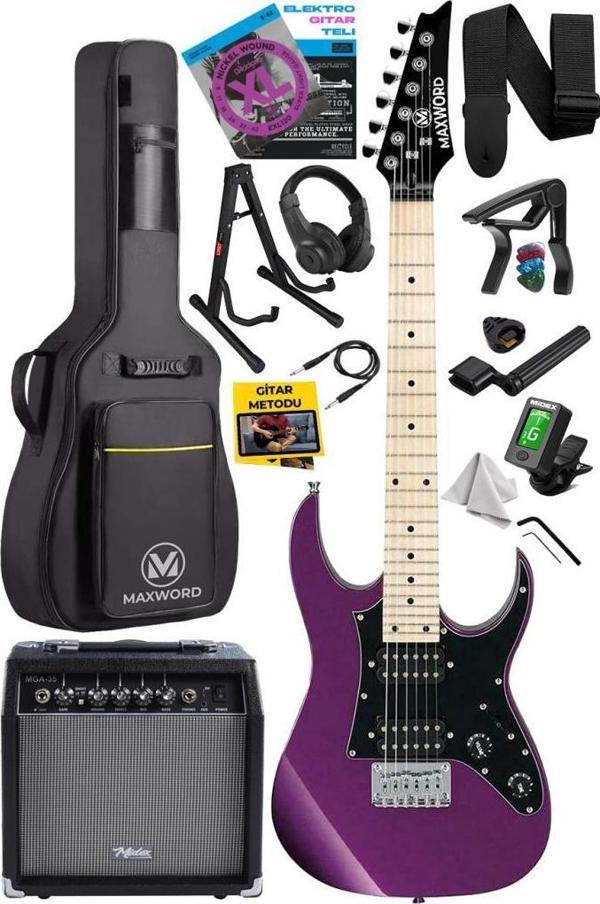 Maxword DE-150PU-35AMP Maple Klavye HH Yüksek Kaliteli 35W Amfili Elektro Gitar Seti - Image 1