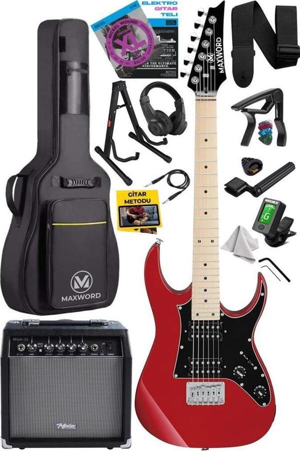 Maxword DE-150RD-35AMP Maple Klavye HH Yüksek Kaliteli 35W Amfili Elektro Gitar Seti - Image 1