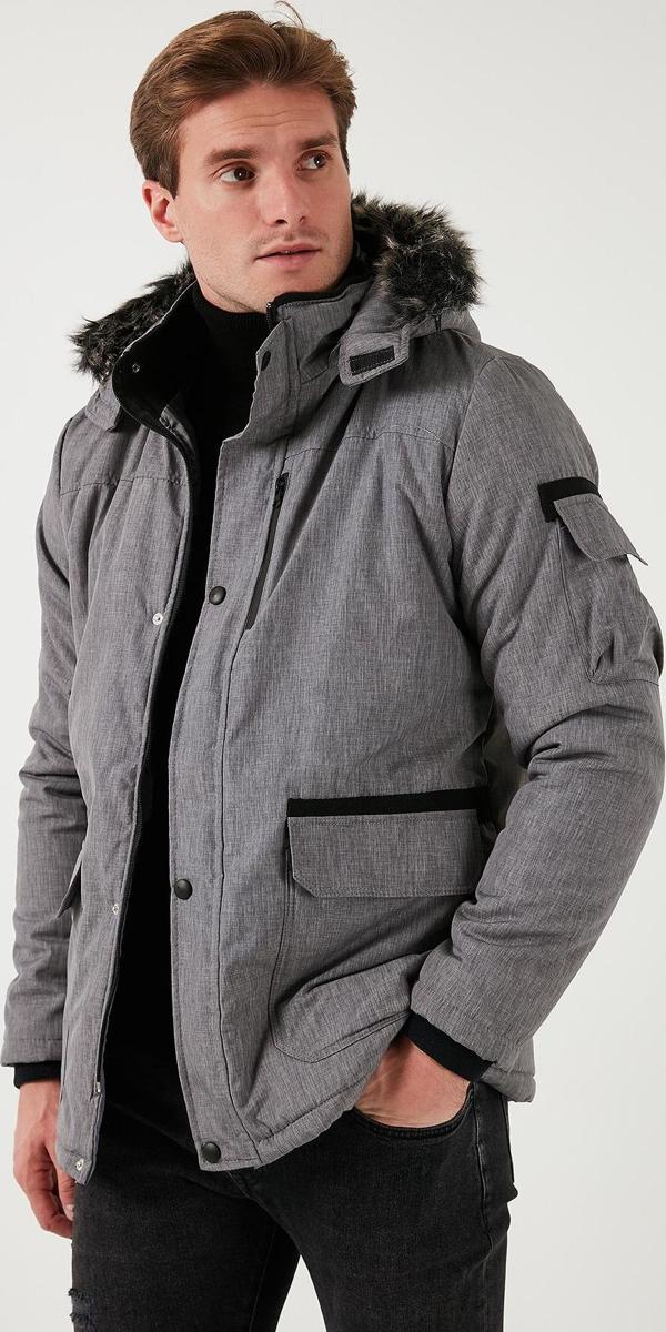 Buratti Peluş Astarlı Suya ve Rüzgara Dayanıklı Soğuk Geçirmez Slim Fit Erkek Mont 5711051 AÇIK GRİ - Image 1