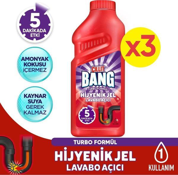 Cillit Bang Turbo Hijyenik Jel Lavabo Açıcı 500ml x 3 - Image 1
