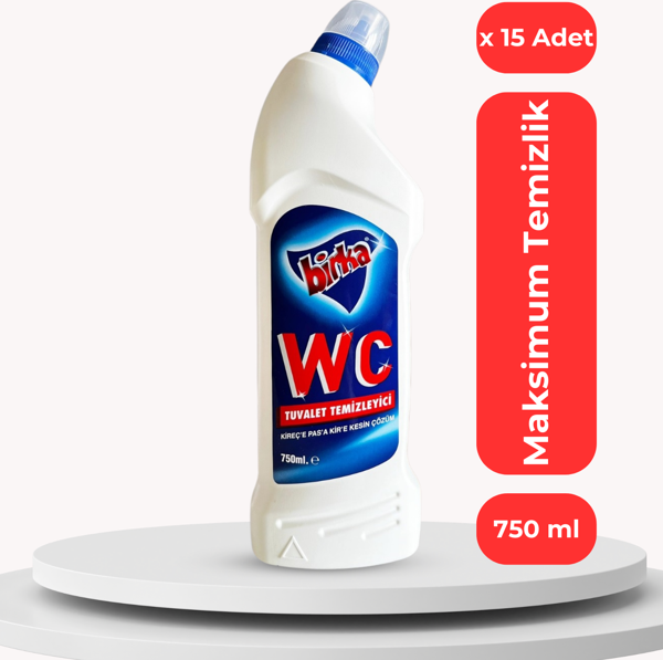 Birka WC Tuvalet ve Pisuvar Temizleyici 15 Adet x 750 ml - Güçlü Pas ve Kireç Çözücü - Image 1