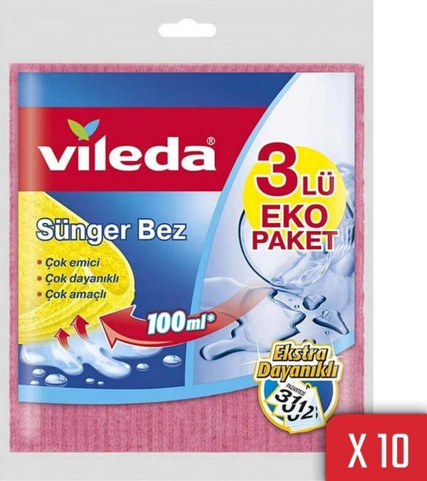 Vileda 10 Paket Doğada Çözünebilir 3 lü Sünger Bez - Image 1