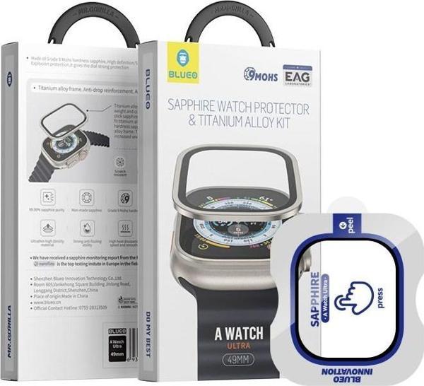 BLUEO Apple Watch Ultra / Watch Ultra 2 49mm Safir Cam Siyah Çerçeve Parlak Cam Ekran Koruyucu - Image 1