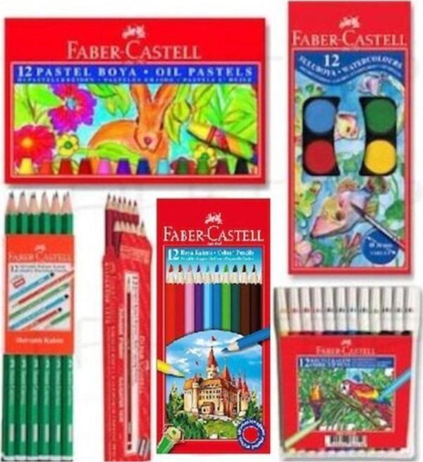 Faber-Castell 6 Parça Set Okul Kırtasiye Kuru Sulu Boya Kalem - Image 1
