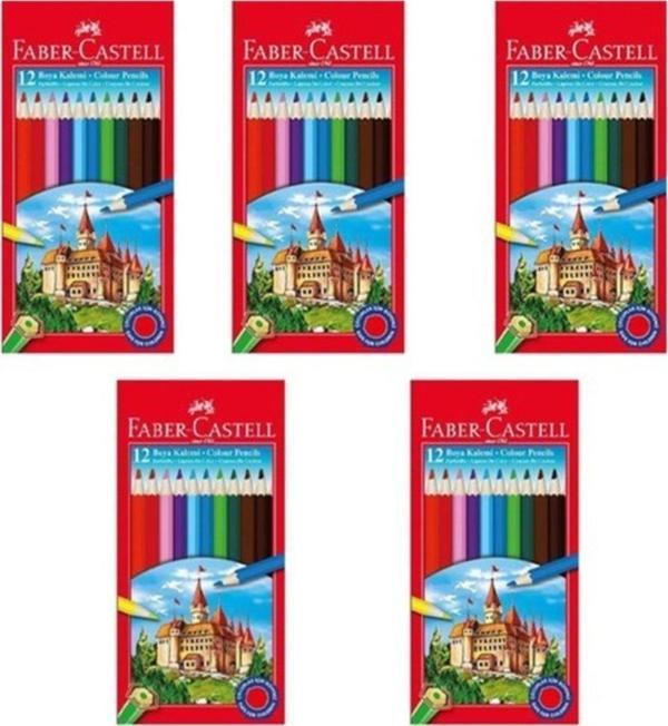 Faber-Castell Karton Kutu Boya Kalemi 12 Renk Tam Boy 5 Adet - Image 1