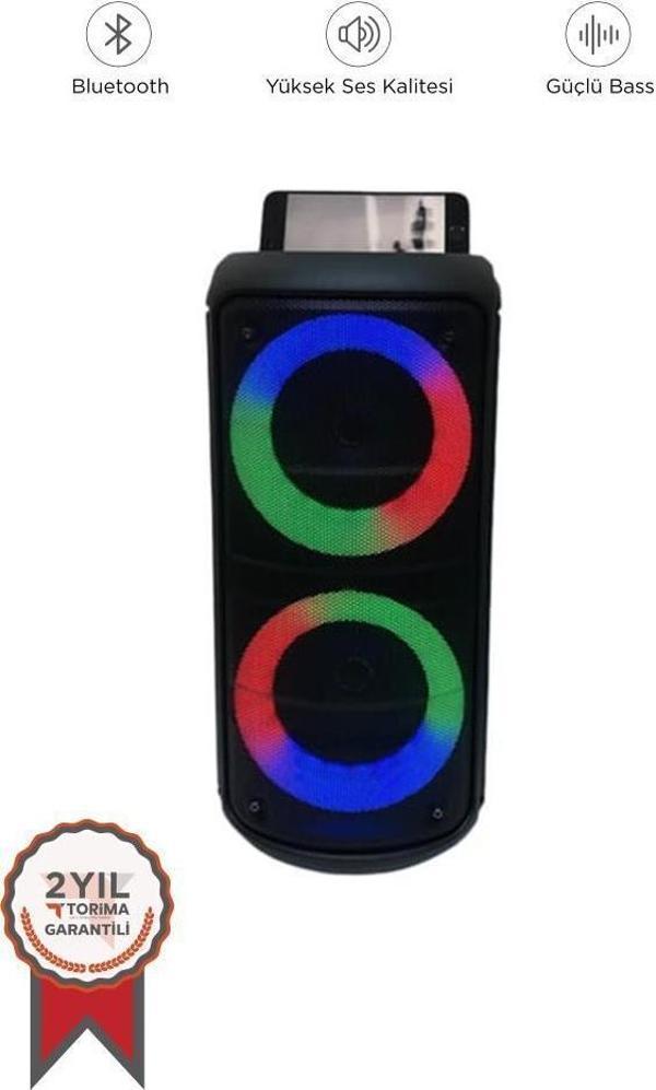 Torima KTS-1296 Siyah Telefon Tutacaklı RGB Ledli Taşınabilir Bluetooth Hoparlör Parti Speaker - Image 1