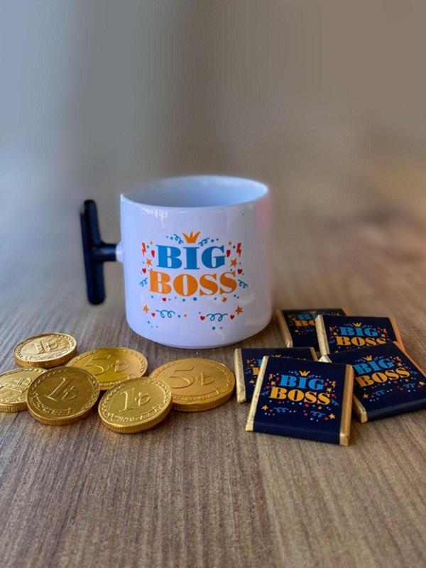 Hepsi Enteresan Çikolatalı Big Boss Kupası, Patron Kupası, Kişiye Özel Porselen T Kupa, Doğum Günü Hediyesi - Image 1