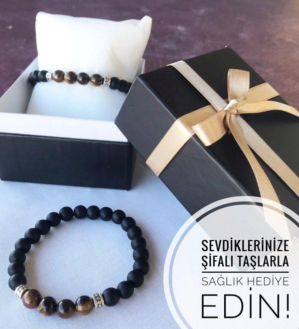 Hepsi Enteresan Şifalı Kaplangözü Ve Oniks Taşlı Bileklik, Sevgiliye Hediye, Erkeğe Hediye, Doğum Günü - Image 1
