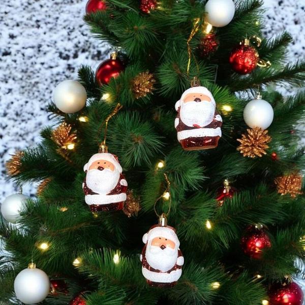 VIP DELUXE 3 ADET 8 CM PARLAK SİMLİ KIRMIZI NOEL BABA YILBAŞI AĞACI SÜSLERİ NOEL AĞACI SÜSLERİ - Image 1