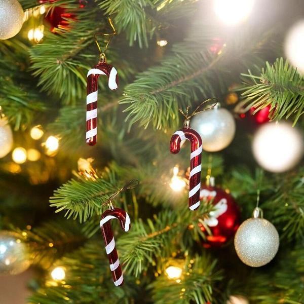 VIP DELUXE 6 ADET BASTON SÜS 13 CM PARLAK SİMLİ KIRMIZI YILBAŞI AĞACI SÜSLERİ NOEL AĞACI SÜSLERİ - Image 1