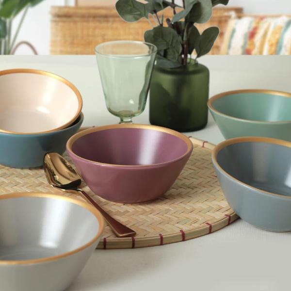 Keramika Mat Rainbow Gold Fileli Hitit Çorba Kasesi 14 Cm 6 Adet 624/995 - Image 1