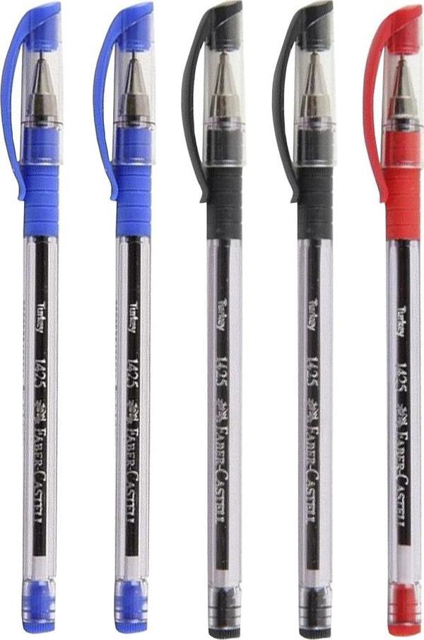 Faber-Castell 1425 Mavi-Siyah-Kırmızı Tükenmez Kalem 5'Li Set - Image 1