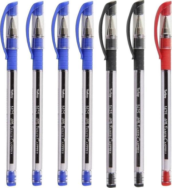 Faber-Castell 1425 Mavi-Siyah-Kırmızı Tükenmez Kalem 7'Li Set - Image 1