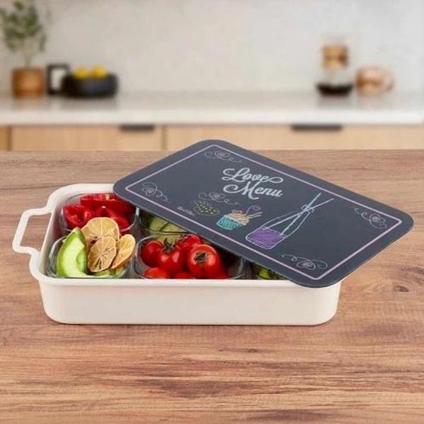 Melamin Cam Kapaklı Love Menu 6'lı Kahvaltılık - Image 1