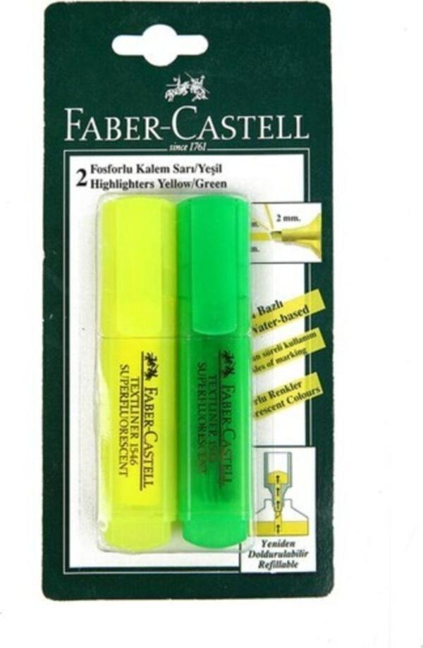 Faber-Castell 2 Şeffaf Fosforlu Kalem Sarı - Yeşil - Image 1
