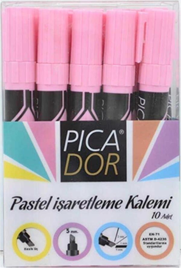 Picador Picatack Fosforlu Kalem Pastel Pembe Işaretleme Kalemi (10 Lu Paket) - Image 1