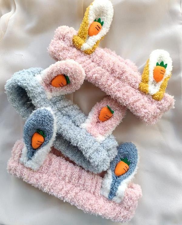 Bandana Peluş 3 Adet Sevimli Tavşan Kulak Makyaj Bandanası Havuç Saç Çember Bandı   - Image 1