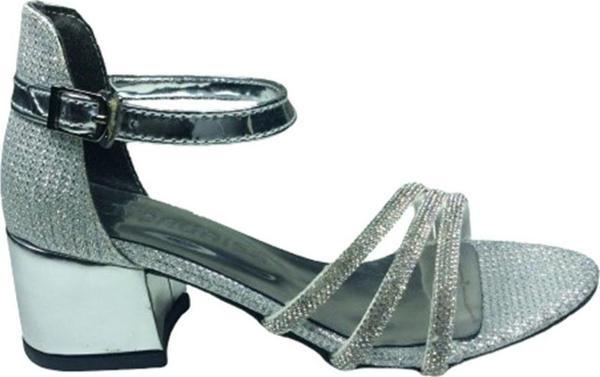 OrtopedikAL 2006 (Mot) Filet Gümüş Taşlı Kız Çocuk Topuklu Ayakkabı Abiye Tokalı - Image 1