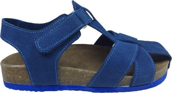 OrtopedikAL Turkuaz Filet Erkek Çocuk Sandalet Kot Mavi Süet Cırtlı % 100 Deri Ortopedikmantar Taban - Image 1