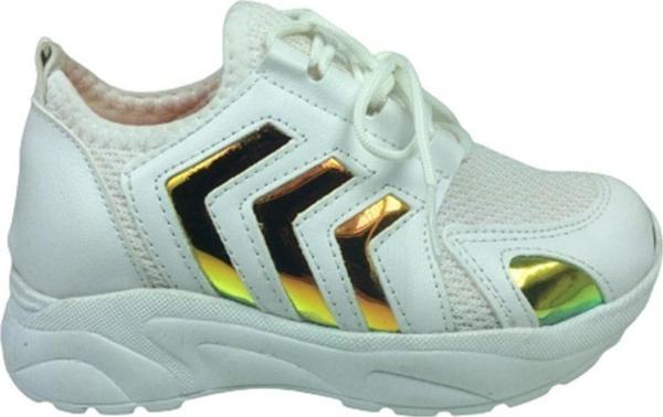 grafen Ortopedikal Patik Beyaz Hologramlı Bakır Çavuş Kız Çocuk Günlük Spor Ayakkabı Bağcıklı Triko - Image 1