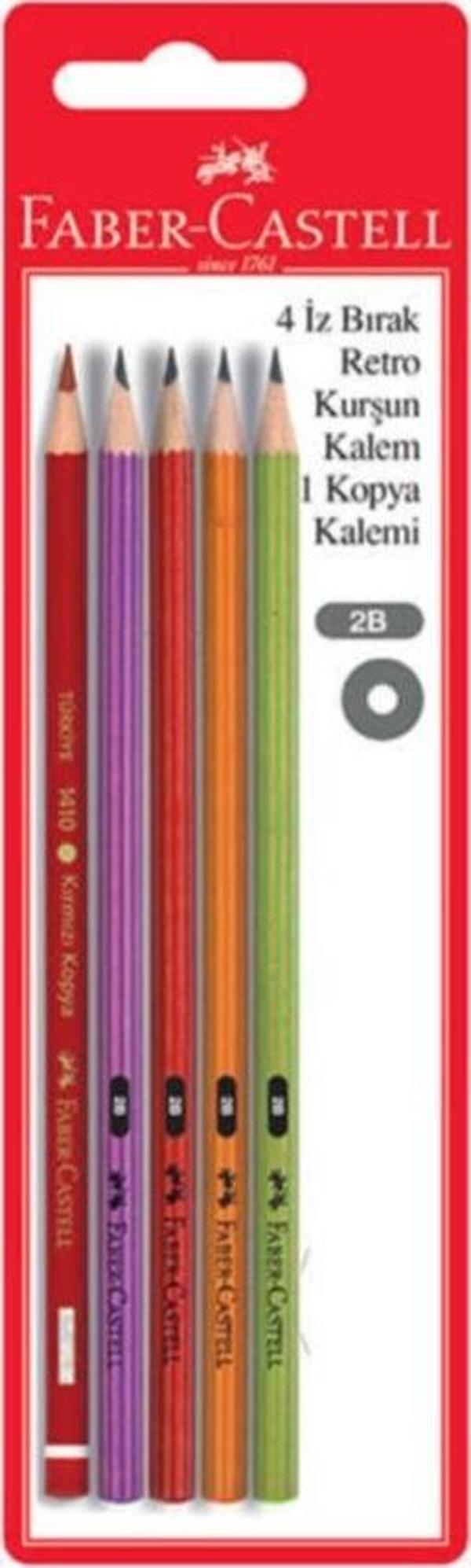 Faber-Castell 4 Tane Iz Bırak Retro Kurşun Kalem Ve 1 Tane Kırmızı Kopya Kalemi - Image 1