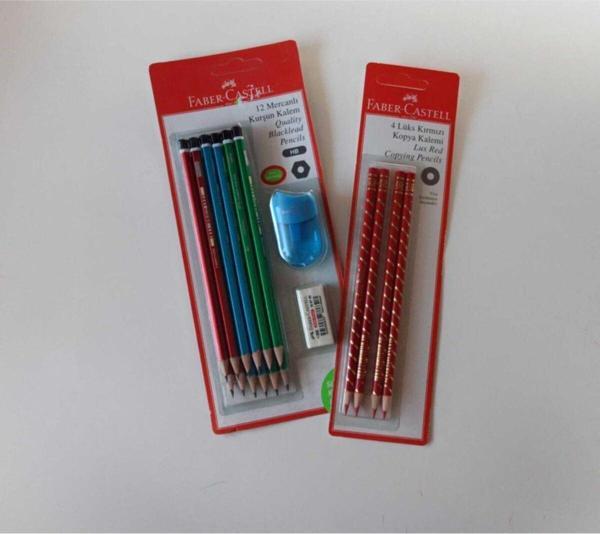 Faber-Castell 12 Adet Kurşun Kalem +Silgi+ Kalemtıraş + 4 Kırmızı Kalem - Image 1