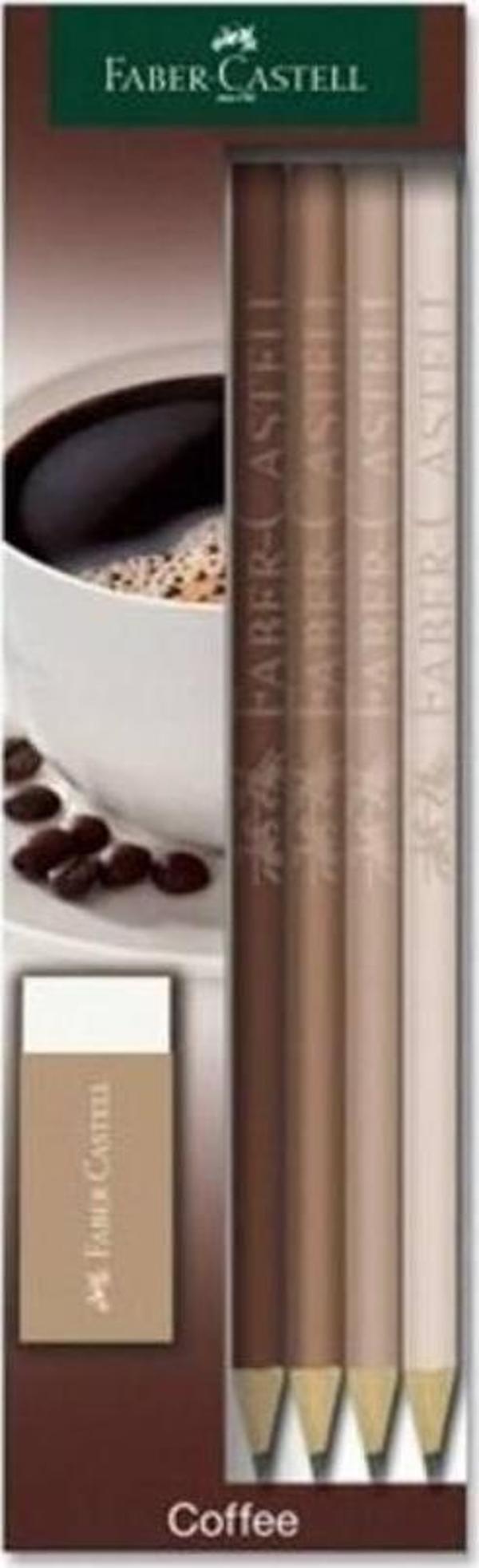 Faber-Castell Coffee Kurşun Kalem 4 Lü Set Silgi Hediyeli - Image 1