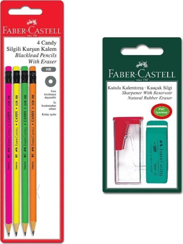 Faber-Castell Candy Silgili Kurşun Kalem + Kutulu Kalemtıraş+Silgi - Image 1