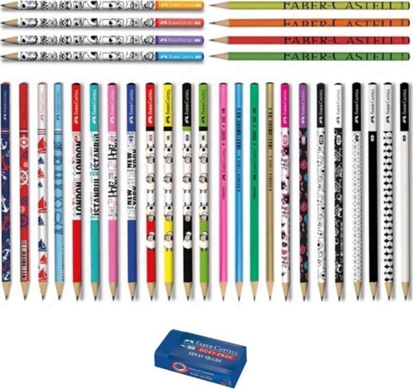 Faber-Castell Lüx 12'Li Mercanlı Karışık Kurşun Kalem + Silgi Hediye - Image 1