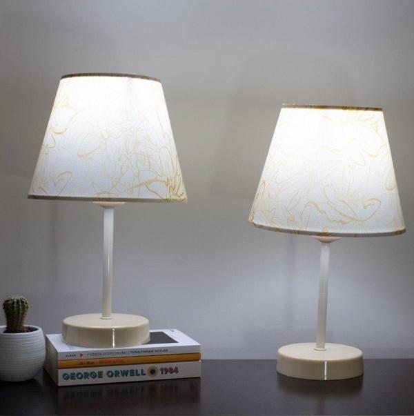 Vivido Abajur Saroz Krem Ayaklı Modern Abajur 2'Li Set - Image 1