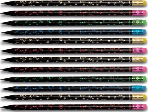 Faber-Castell Party Silgili Yuvarlak Kurşun Kalem Siyah Ahşap 12 Li Paket - Image 1