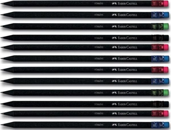 Faber-Castell Naturel Silgili Yuvarlak Kurşun Kalem Siyah Ahşap 12 Li Paket - Image 1
