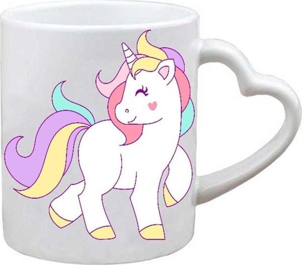 Kişiye Özel Unicorn T Kulplu Kalp kulplu Gülen Yüz kulp Süblimasyon Baskılı Porselen Kupa Bardak Kalpli Kulp - Image 1