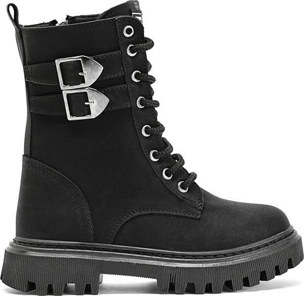 Tonny Black Kız Çocuk Siyah Termo Taban Yanı Toka Detaylı Bağcıklı ve Fermuarlı Uzun Bot - Image 1