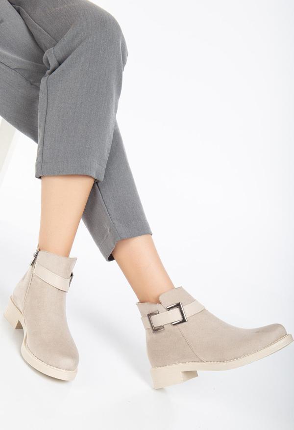 Tonny Black Kadın Ten Süet Termo Taban Tokalı Fermuarlı Kısa Topuklu Bot - Image 1