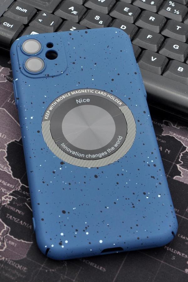 iPhone 11 Uyumlu İnidgo Mavi Benekli Desenli İnce Sert Kapak Kılıf Kamera Lens Korumalı - Image 1