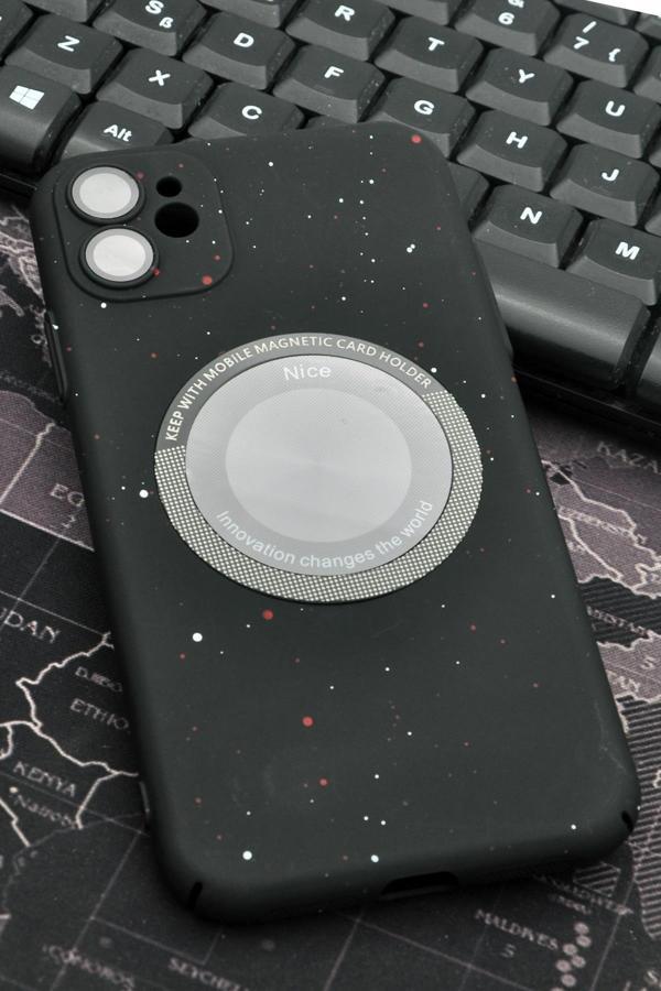 iPhone 11 Uyumlu Siyah Benekli Desenli İnce Sert Kapak Kılıf Kamera Lens Korumalı - Image 1