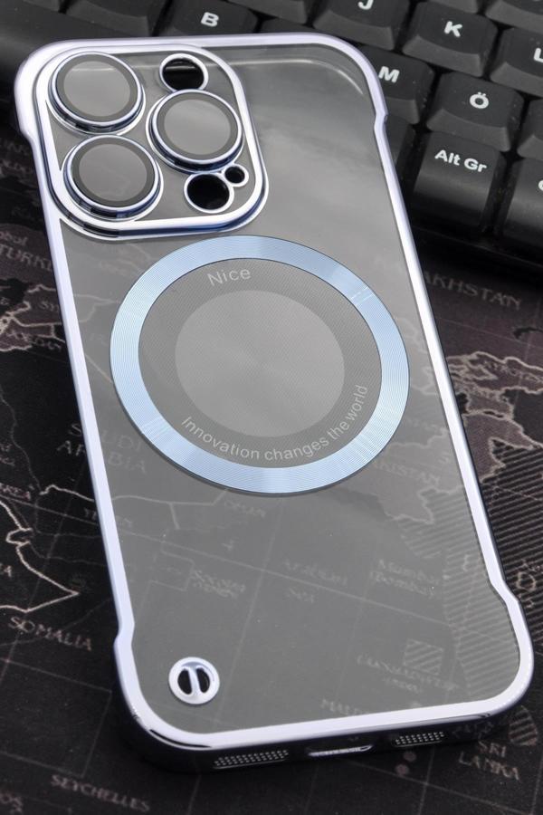 iPhone 14 Pro Uyumlu Mavi Renkli İnce Kenarlı Şeffaf Sert Kapak Kılıf - Image 1