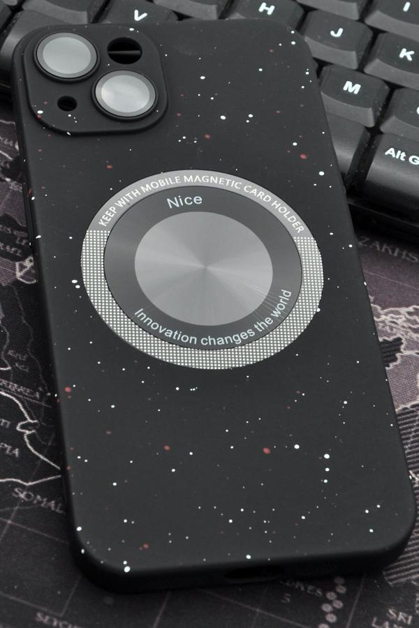 iPhone 14 Uyumlu Siyah Benekli Desenli İnce Sert Kapak Kılıf Kamera Lens Korumalı - Image 1