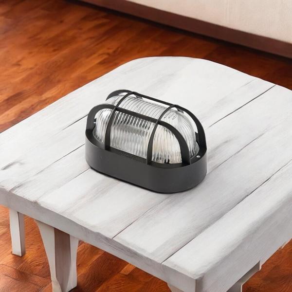 Cam Tavan Duvar Lambası Oval Siyah Ip44 - Image 1