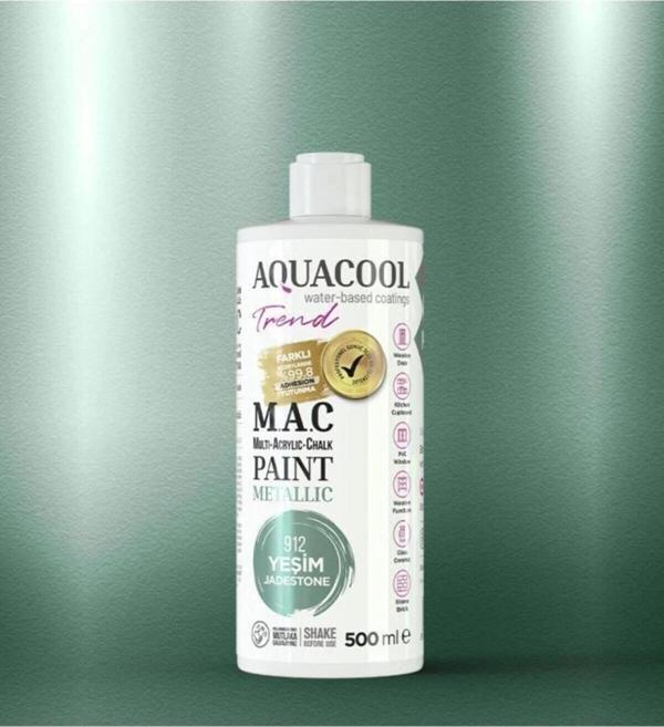 Aquacool Trend Su Bazlı Akrilik Dönüşüm Boyası Metalik Renk 912 Yeşim 500 ml - Image 1