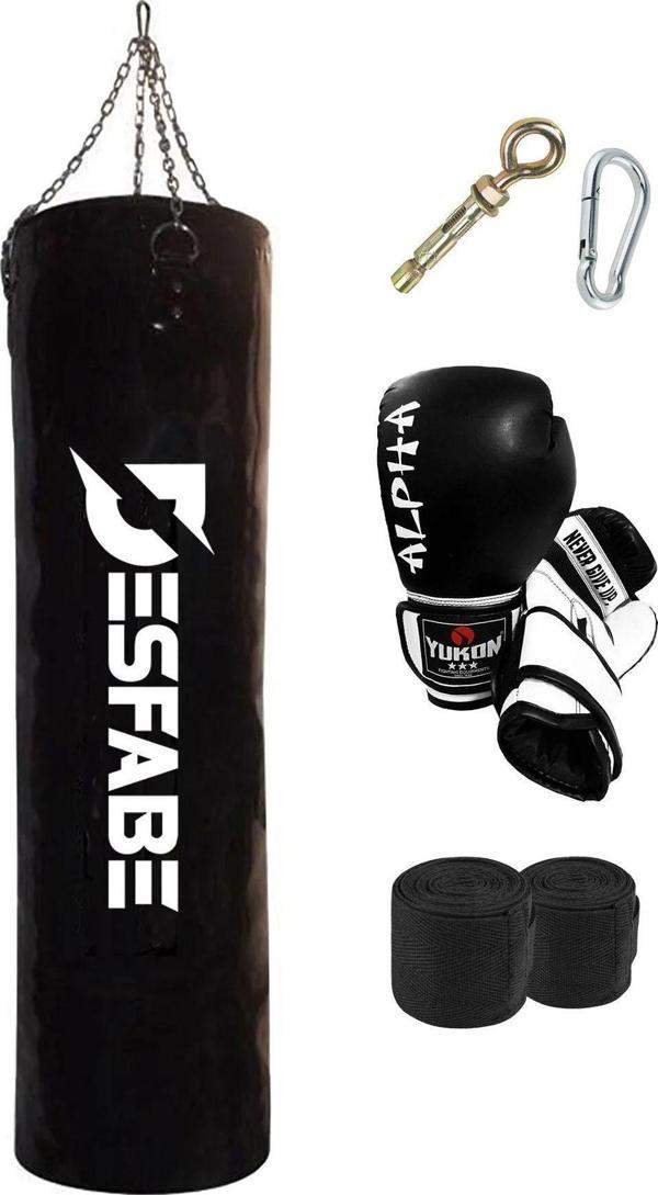 Desfabe Boxing Star 120X32 Cm Zincirli Boks Kum Torbası Siyah Askı Aparatı Boks Eldiveni El Sargı Bandajı - Image 1