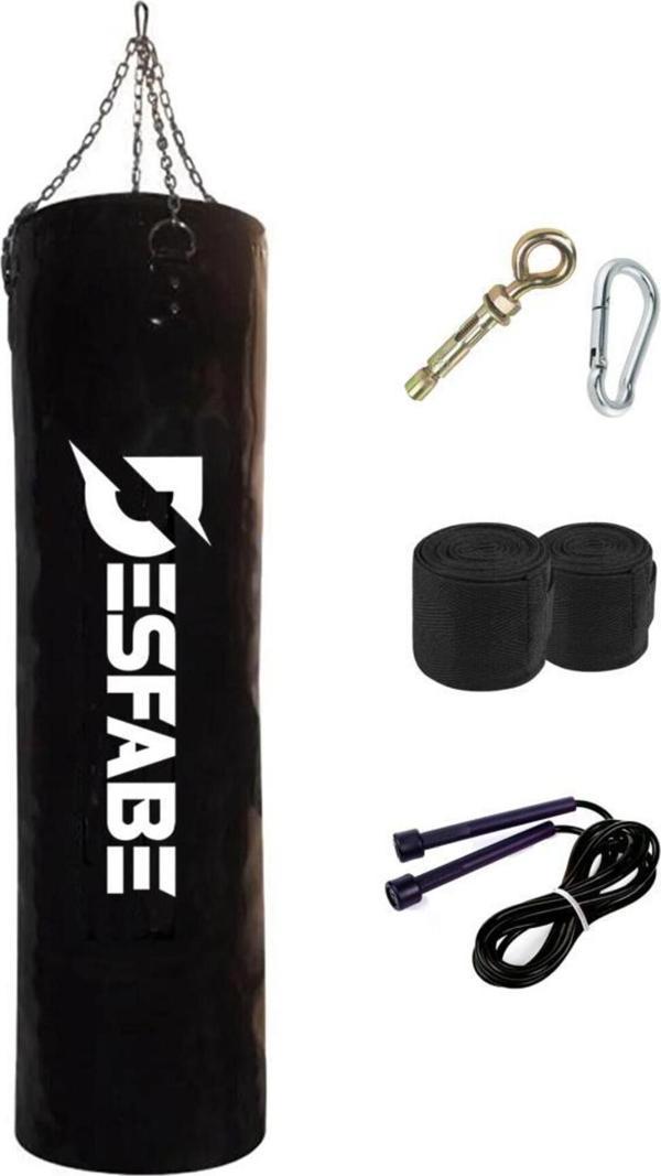 Desfabe Boxing Star 120X32 Cm Zincirli Boks Kum Torbası Siyah Askı Aparatı El Bandajı Atlama Ipi - Image 1