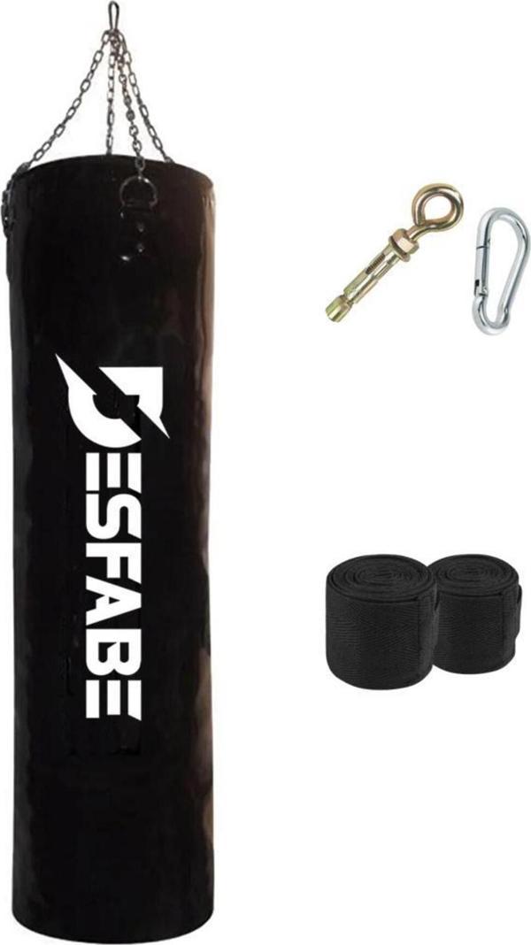 Desfabe Boxing Star 120X32 Cm Zincirli Boks Kum Torbası Siyah Askı Aparatı El Sargı Bandajı - Image 1